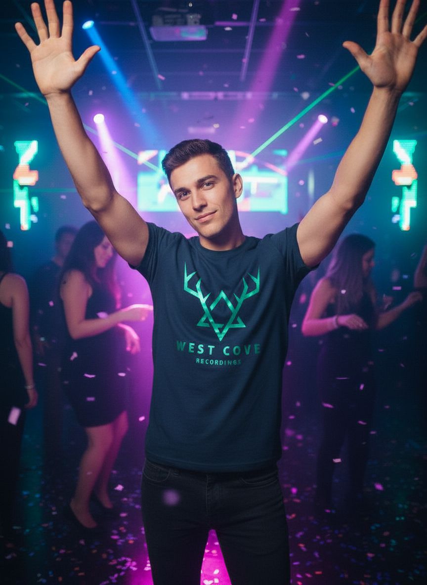 Navy Blue T-shirt with Metallic Teal Logo