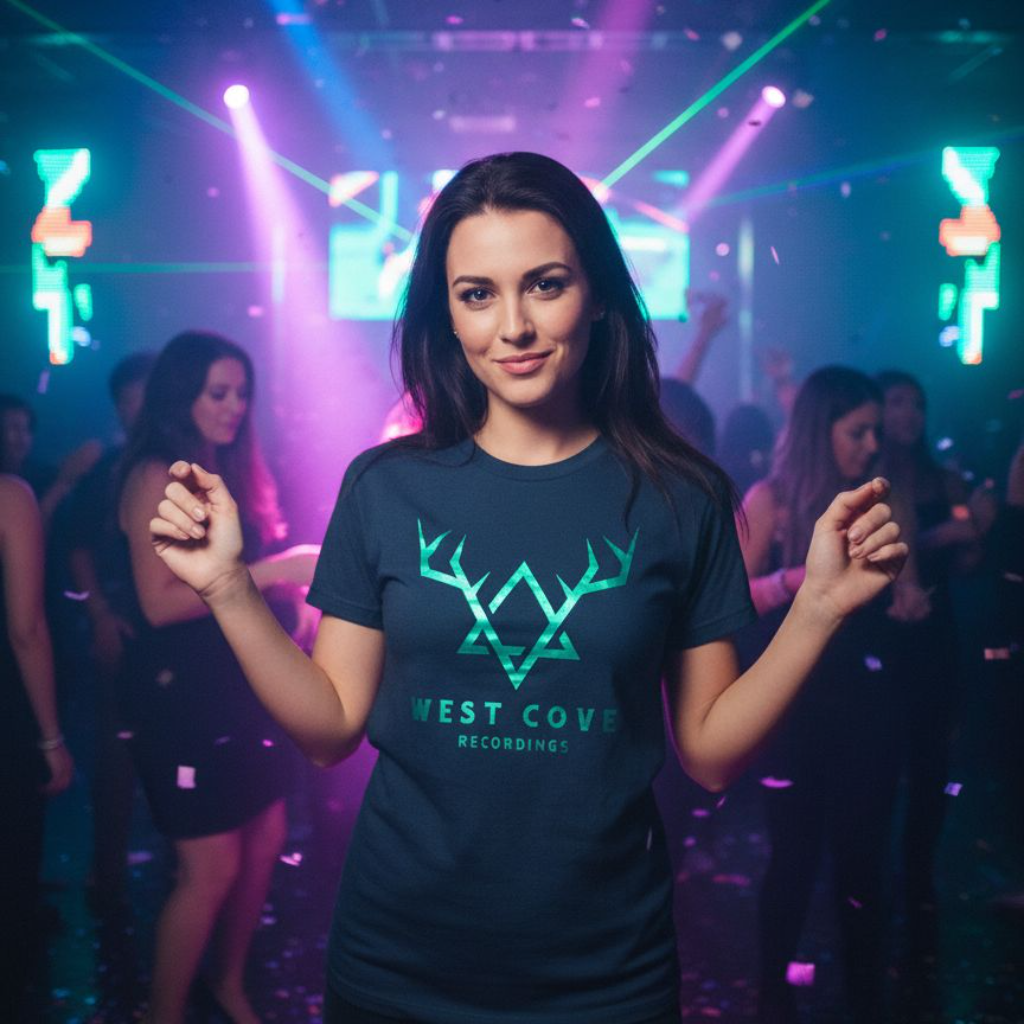 Navy Blue T-shirt with Metallic Teal Logo